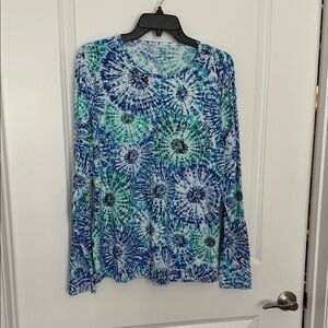 Lands' End Aqua and White Tie-Dye Top